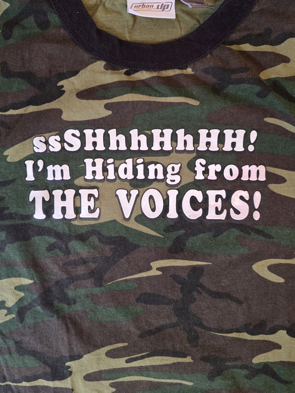 Vintage Y2K Green Brown Black Camo Graphic Ringer Tee